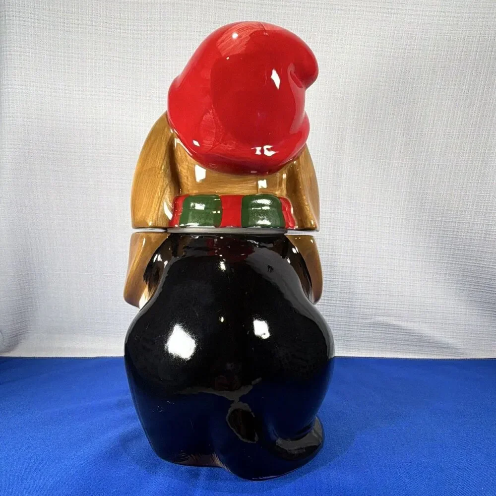 Pioneer Ceramic/Porcelain Dog Cookie Jar w/ Lid Christmas Red Hat Scarf